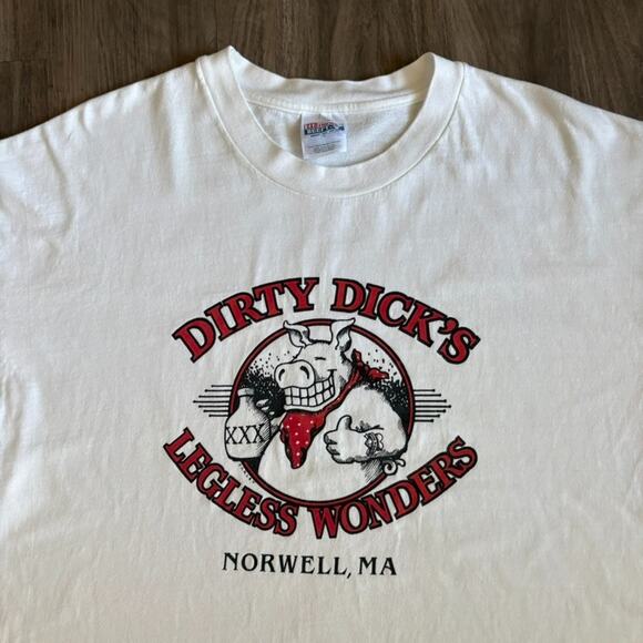 Vintage Dirty Dicks T-Shirt Men's Size XXL White Legless Wonders Bar Pigs - Picture 1 of 4